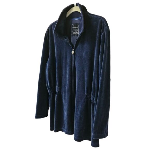 THREE HEARTS Plus Size Navy Blue Velvet Jacket - Picture 4 of 10